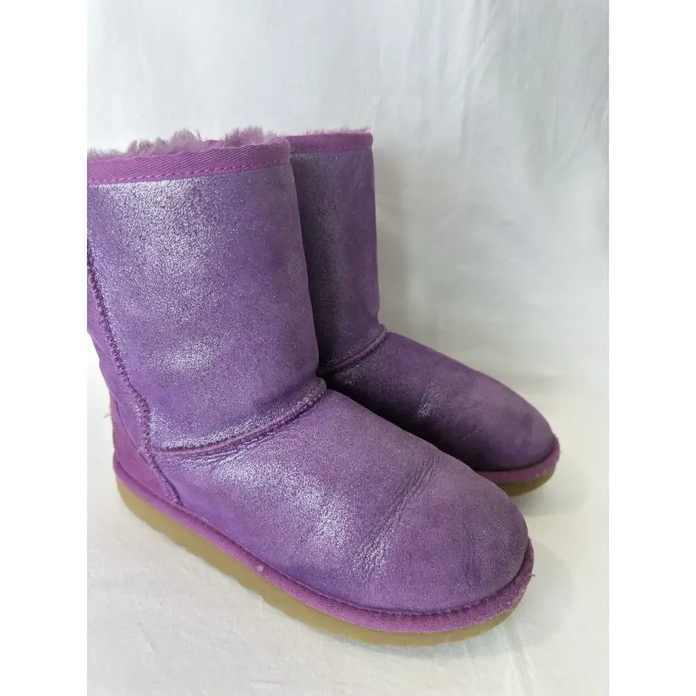 UGG Classic Glitter Boots Big Girls Size 4 Purple Grape Sparkle